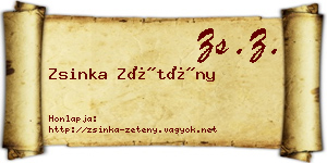 Zsinka Zétény névjegykártya